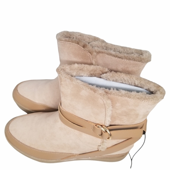 H&M Divided Mid Calf Boots. Faux Suede/ Fur Lined w/ Straps and Buckle Accents. - Picture 1 of 10